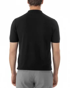 Polo uomo filo maglia colletto con zip t-shirt sottogiacca leggera nero GIOSAL-TS3211A