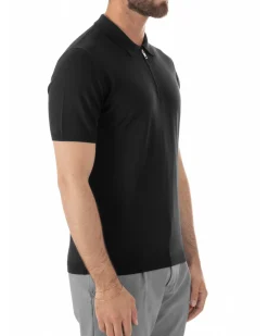 Polo uomo filo maglia colletto con zip t-shirt sottogiacca leggera nero GIOSAL-TS3211A