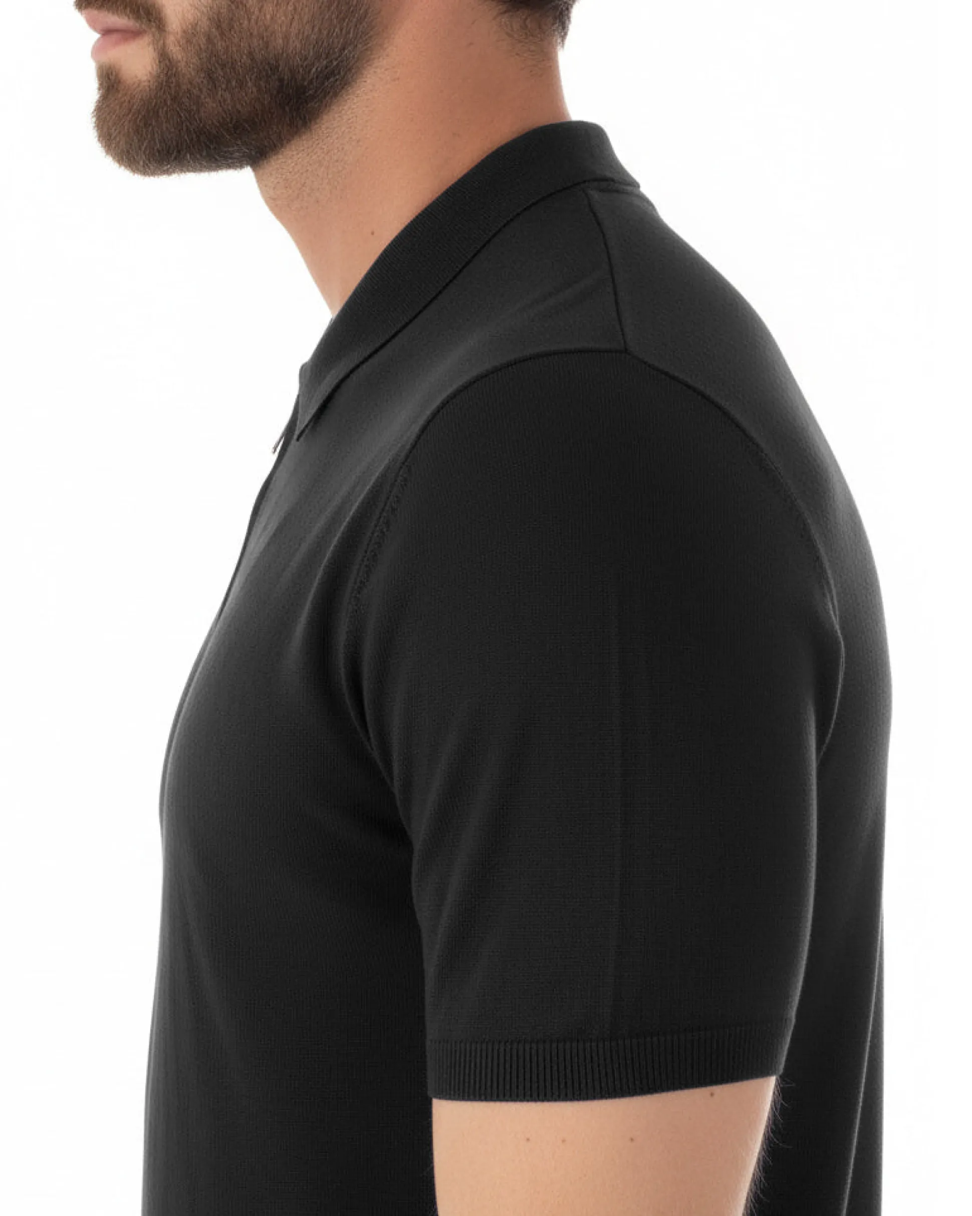 Polo uomo filo maglia colletto con zip t-shirt sottogiacca leggera nero GIOSAL-TS3211A