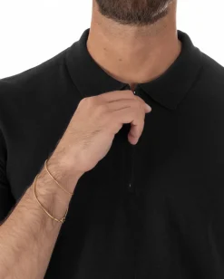 Polo uomo filo maglia colletto con zip t-shirt sottogiacca leggera nero GIOSAL-TS3211A