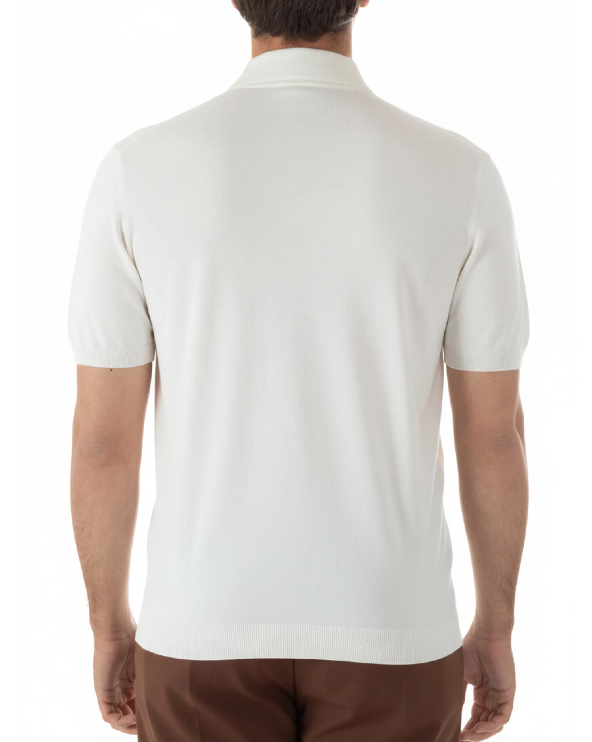 Polo uomo filo maglia colletto con zip t-shirt sottogiacca leggera bianco GIOSAL-TS3212A