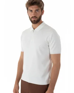 Polo uomo filo maglia colletto con zip t-shirt sottogiacca leggera bianco GIOSAL-TS3212A