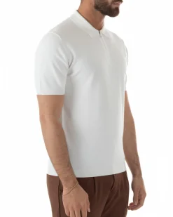 Polo uomo filo maglia colletto con zip t-shirt sottogiacca leggera bianco GIOSAL-TS3212A