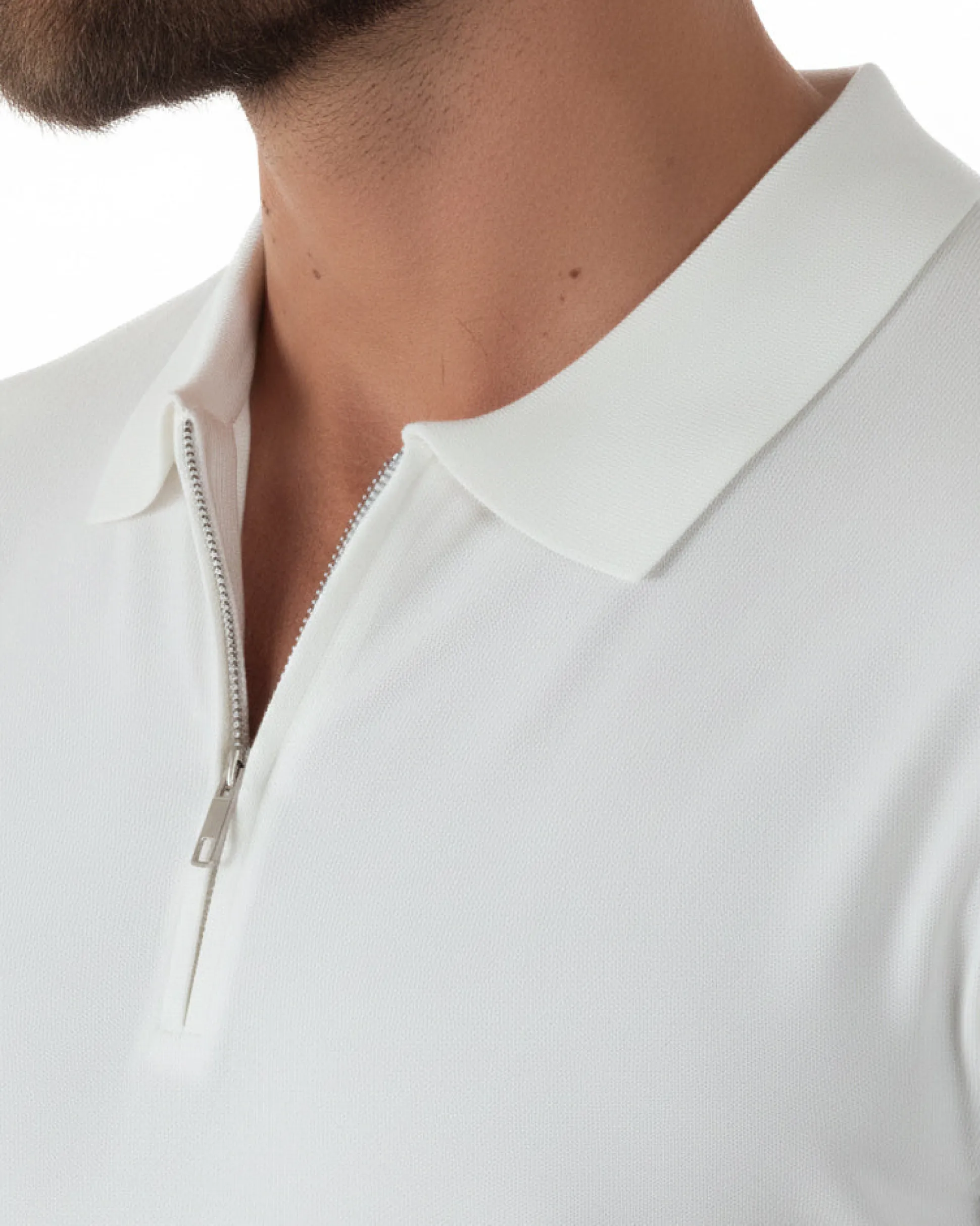 Polo uomo filo maglia colletto con zip t-shirt sottogiacca leggera bianco GIOSAL-TS3212A