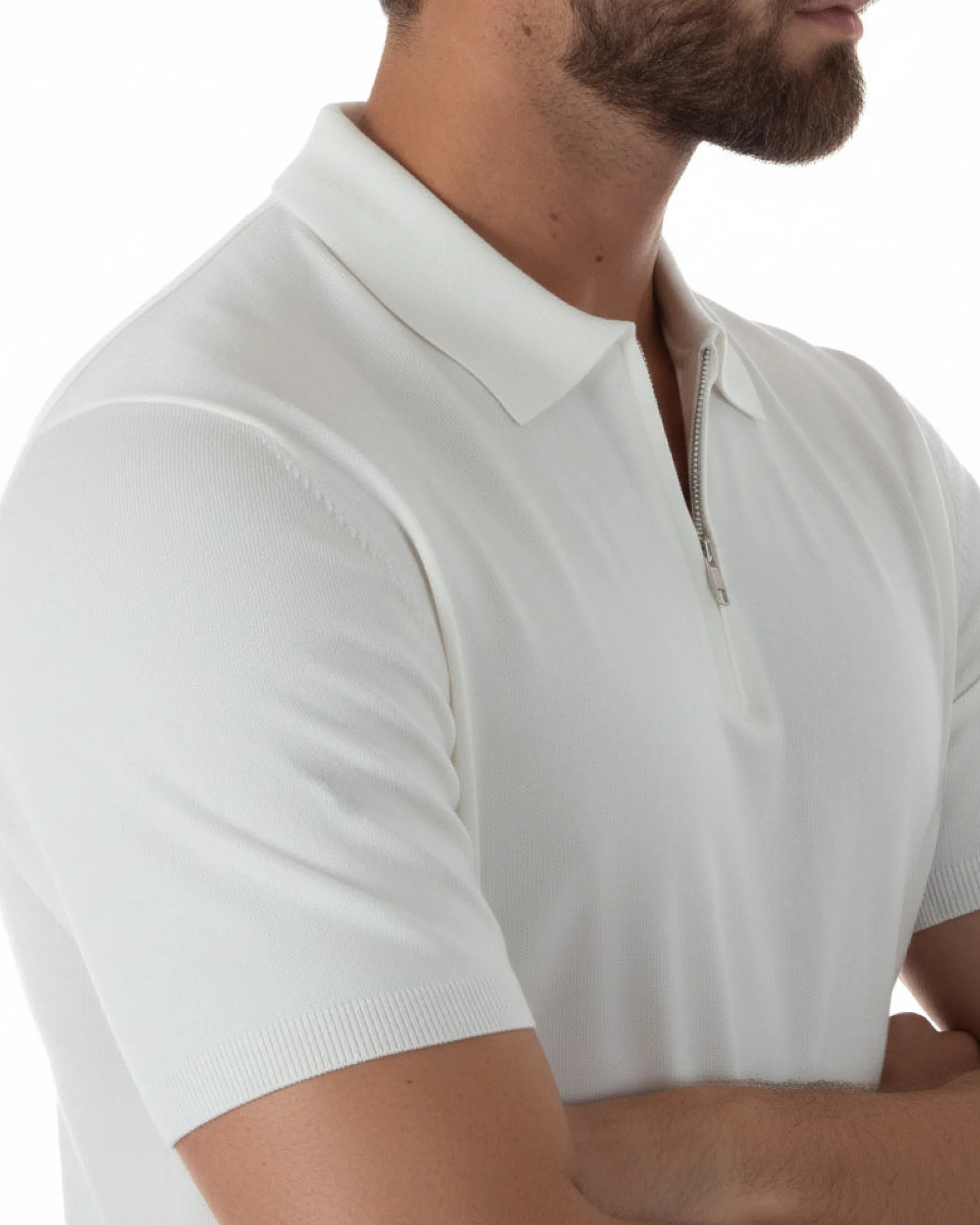 Polo uomo filo maglia colletto con zip t-shirt sottogiacca leggera bianco GIOSAL-TS3212A