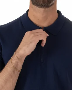 Polo uomo filo maglia colletto con zip t-shirt sottogiacca leggera blu GIOSAL-TS3210A