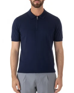 Polo uomo filo maglia colletto con zip t-shirt sottogiacca leggera blu GIOSAL-TS3210A