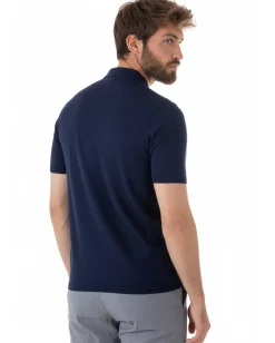 Polo uomo filo maglia colletto con zip t-shirt sottogiacca leggera blu GIOSAL-TS3210A
