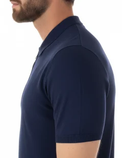 Polo uomo filo maglia colletto con zip t-shirt sottogiacca leggera blu GIOSAL-TS3210A