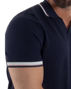 Polo uomo filo maglia colletto aperto sottogiacca scollo v blu GIOSAL-TS3274A