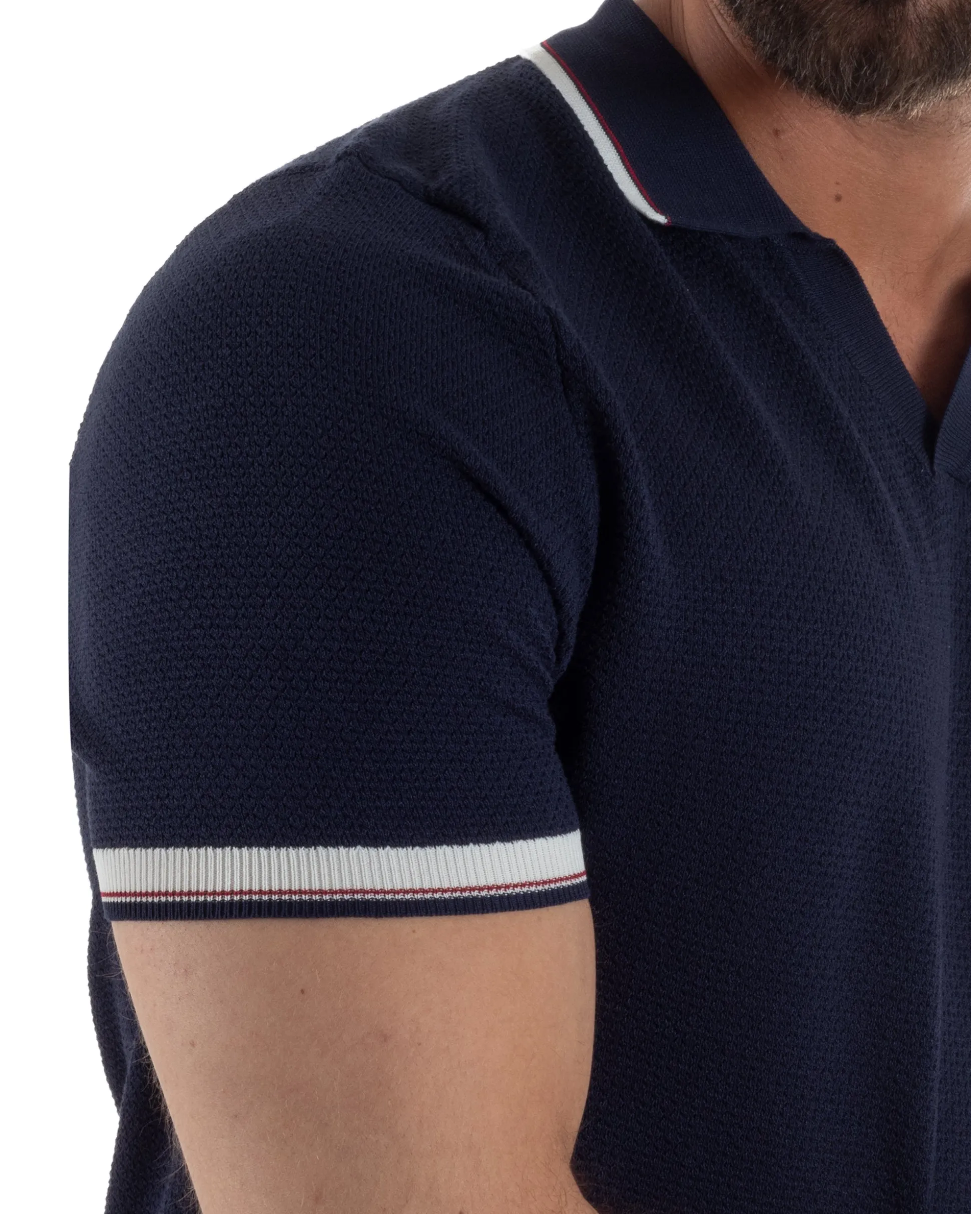 Polo uomo filo maglia colletto aperto sottogiacca scollo v blu GIOSAL-TS3274A