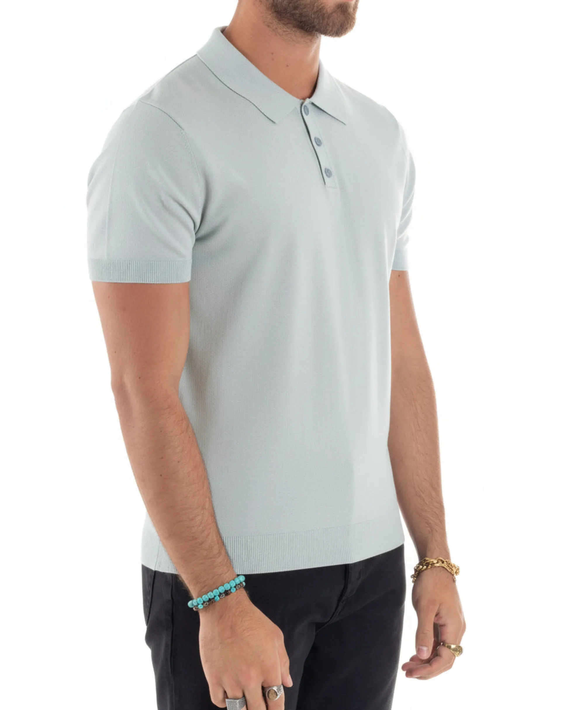 Polo uomo filo maglia con colletto t-shirt sottogiacca leggera ghiaccio GIOSAL-TS3206A