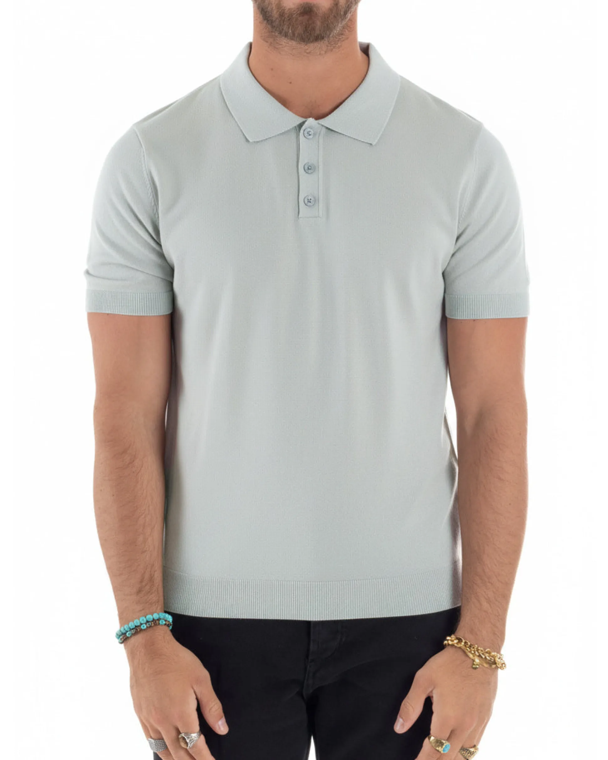 Polo uomo filo maglia con colletto t-shirt sottogiacca leggera ghiaccio GIOSAL-TS3206A