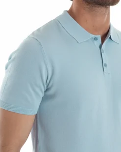 Polo uomo filo maglia con colletto t-shirt sottogiacca leggera celeste GIOSAL-TS3205A