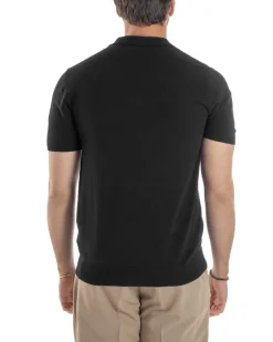 Polo Uomo Filo Maglia Con Colletto T-Shirt Sottogiacca Leggera Nero TS3133A