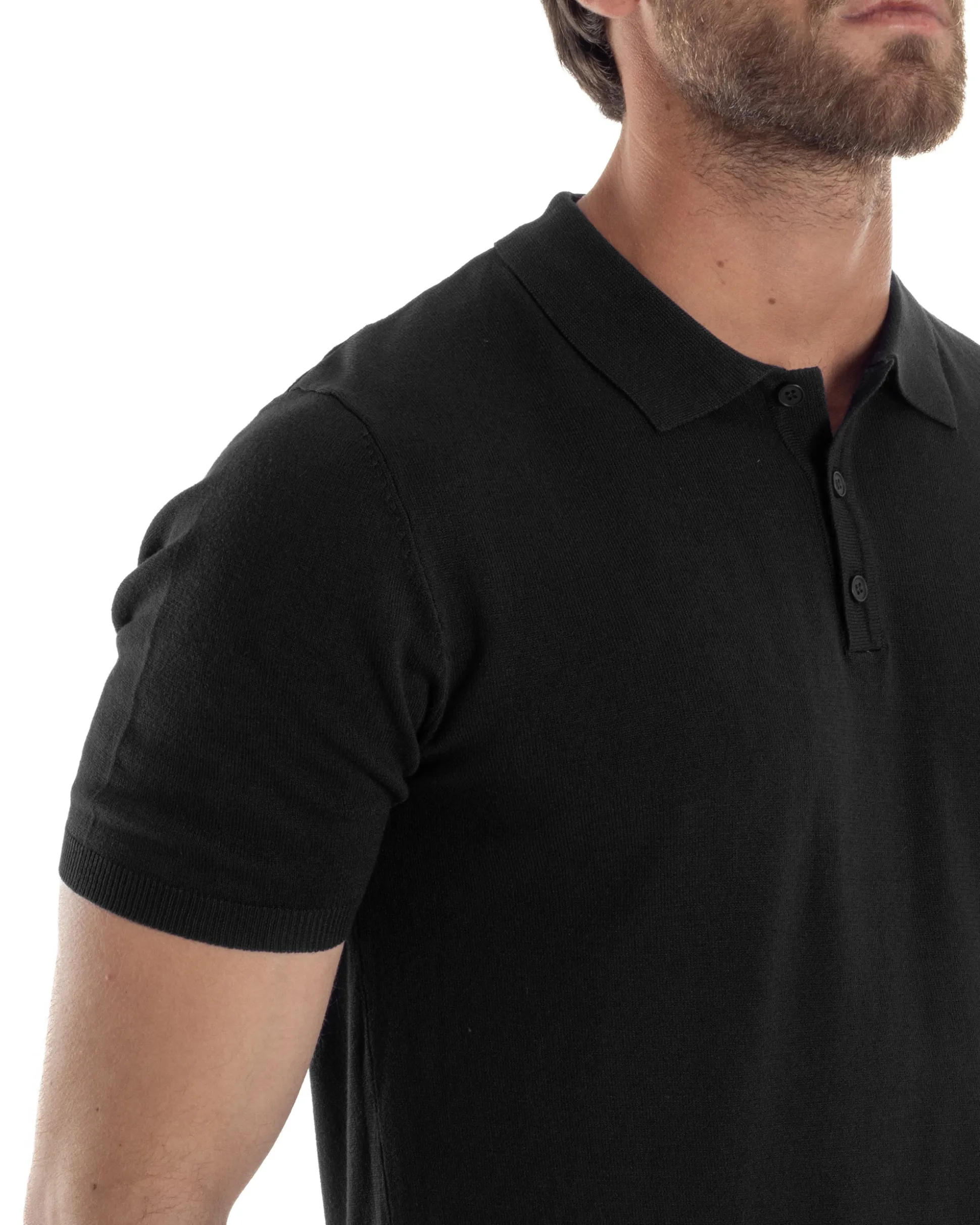 Polo Uomo Filo Maglia Con Colletto T-Shirt Sottogiacca Leggera Nero TS3133A