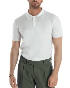 Polo Uomo Filo Maglia Con Colletto T-Shirt Sottogiacca Leggera Bianco TS3132A