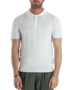Polo Uomo Filo Maglia Con Colletto T-Shirt Sottogiacca Leggera Bianco TS3132A