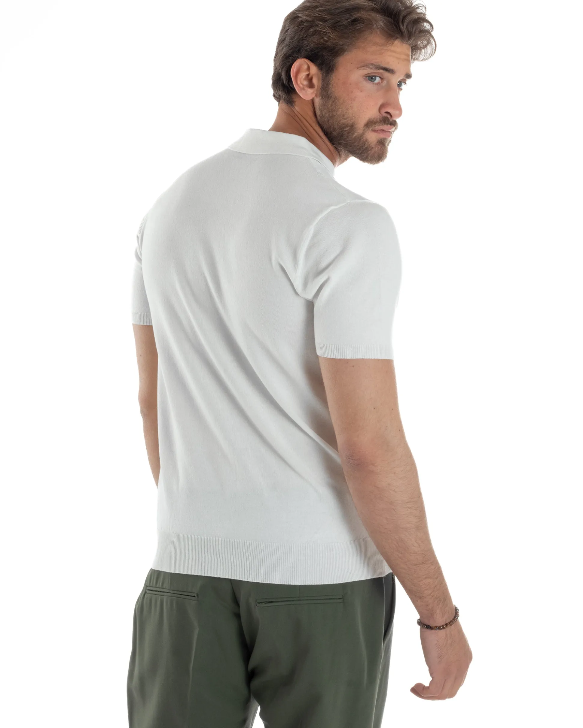 Polo Uomo Filo Maglia Con Colletto T-Shirt Sottogiacca Leggera Bianco TS3132A