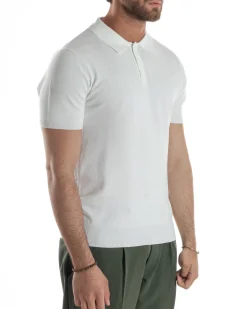 Polo Uomo Filo Maglia Con Colletto T-Shirt Sottogiacca Leggera Bianco TS3132A
