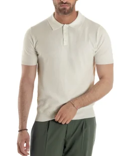 Polo Uomo Filo Maglia Con Colletto T-Shirt Sottogiacca Leggera Beige TS3136A