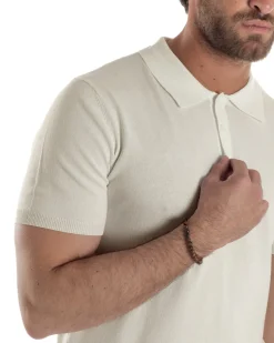 Polo Uomo Filo Maglia Con Colletto T-Shirt Sottogiacca Leggera Beige TS3136A