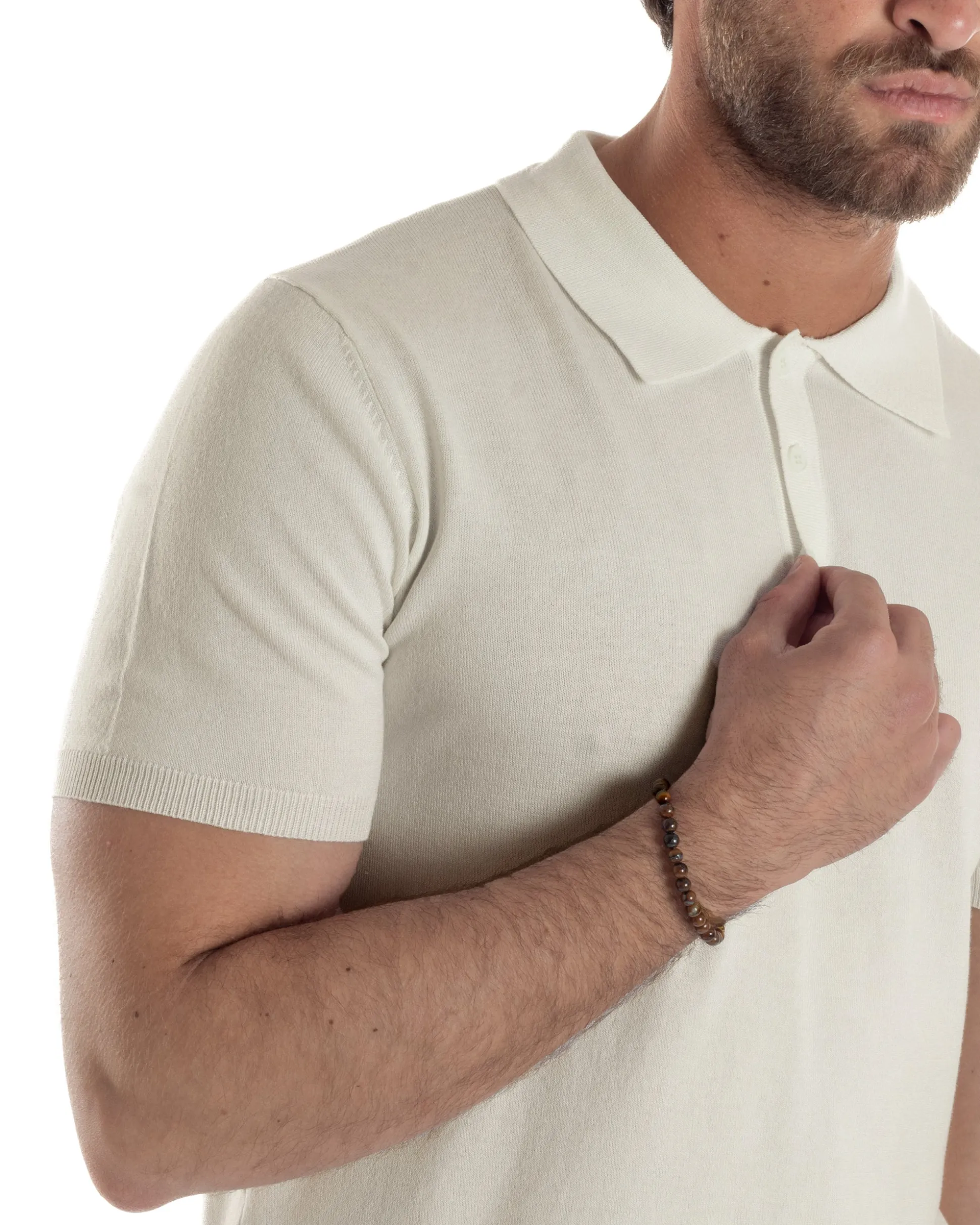Polo Uomo Filo Maglia Con Colletto T-Shirt Sottogiacca Leggera Beige TS3136A