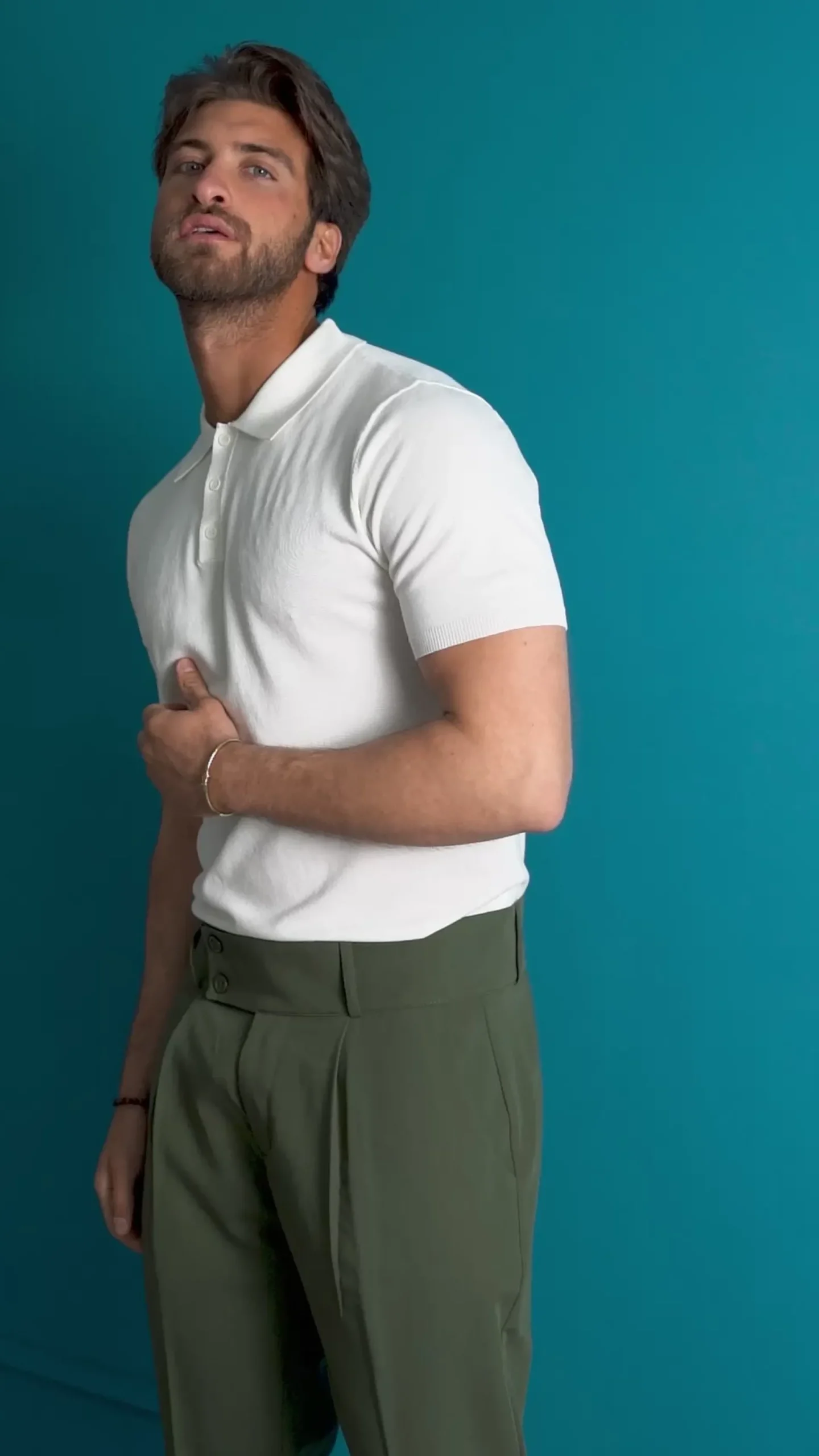 Polo Uomo Filo Maglia Con Colletto T-Shirt Sottogiacca Leggera Beige TS3136A