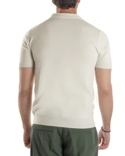 Polo Uomo Filo Maglia Con Colletto T-Shirt Sottogiacca Leggera Beige TS3136A