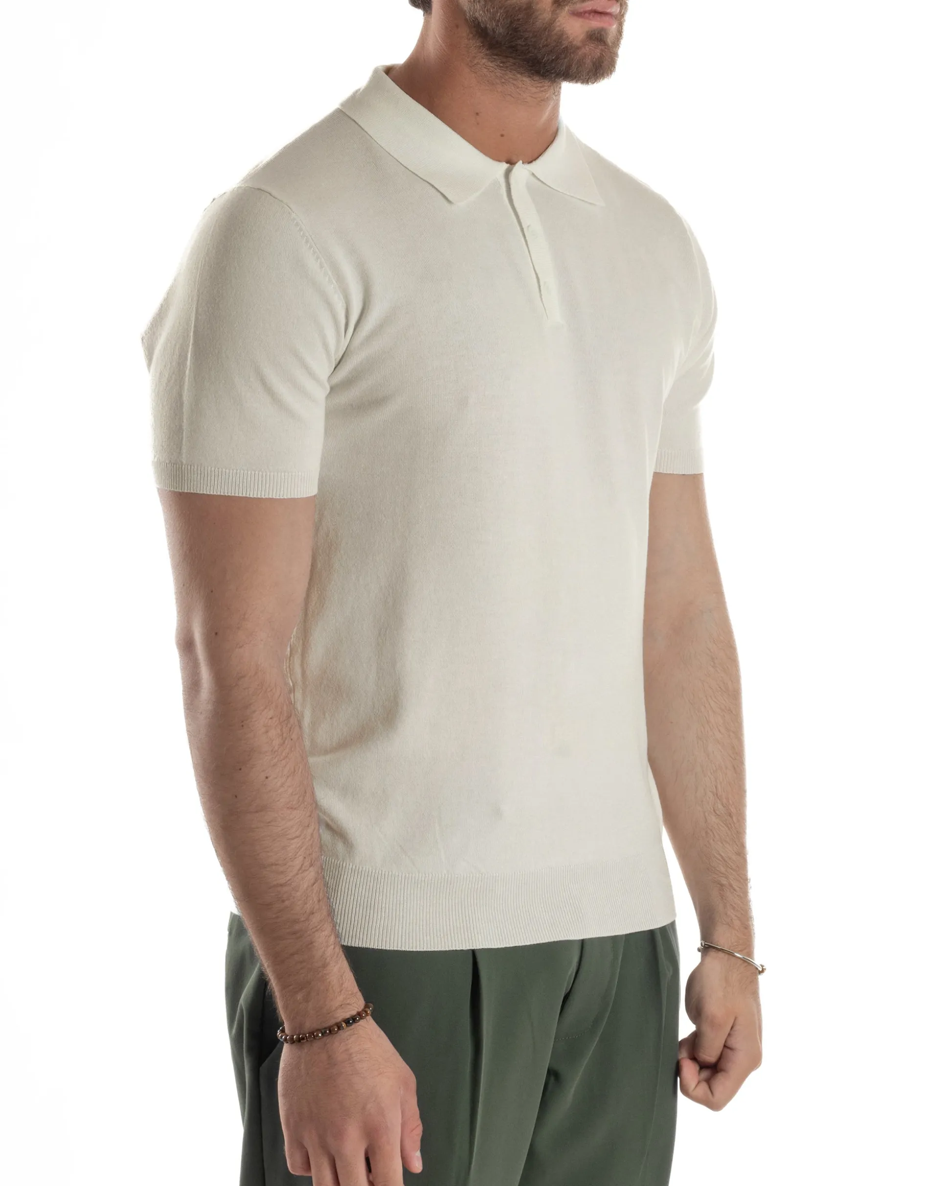 Polo Uomo Filo Maglia Con Colletto T-Shirt Sottogiacca Leggera Beige TS3136A