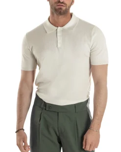 Polo Uomo Filo Maglia Con Colletto T-Shirt Sottogiacca Leggera Beige TS3136A