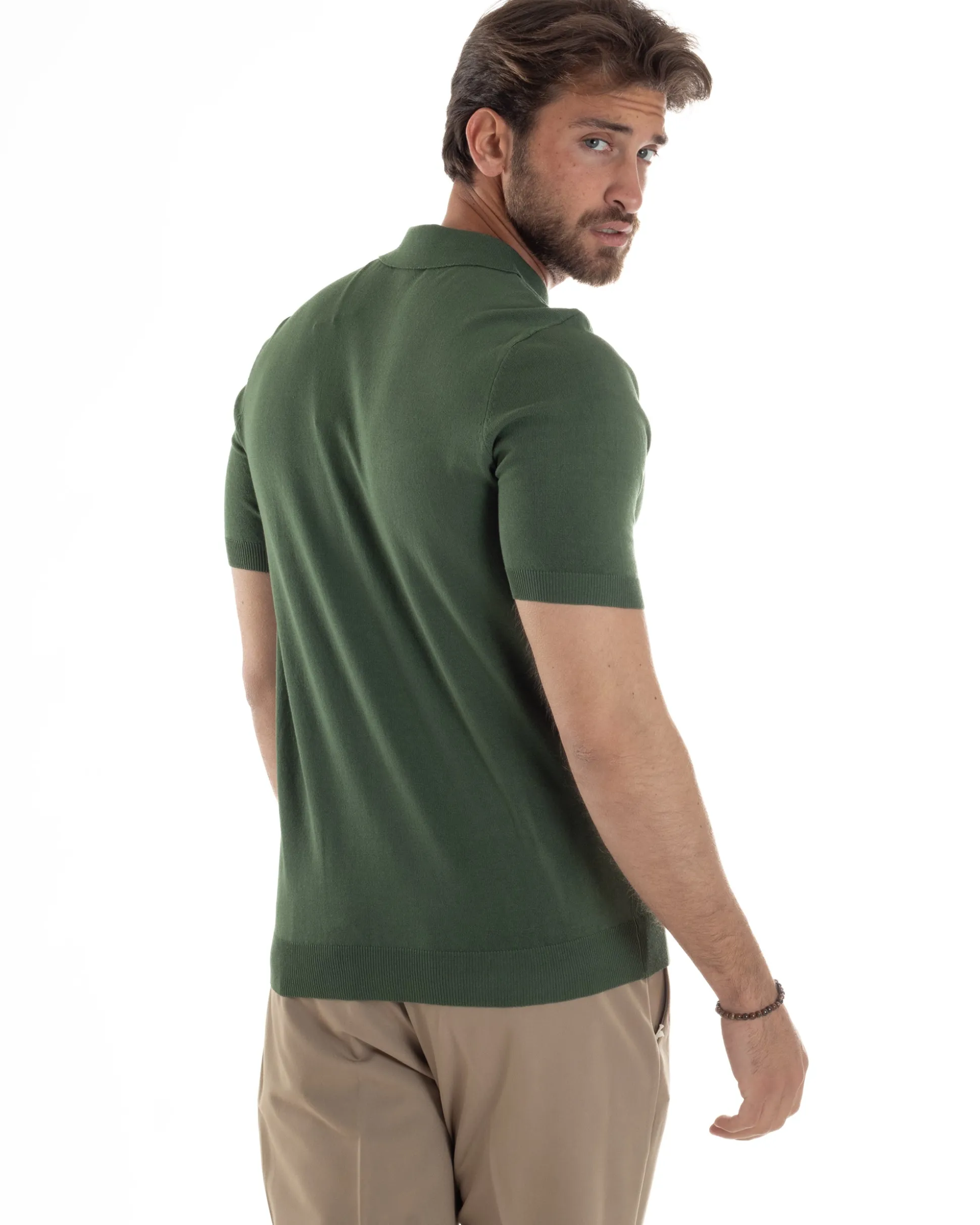 Polo Uomo Filo Maglia Con Colletto T-Shirt Sottogiacca Leggera Verde TS3135A