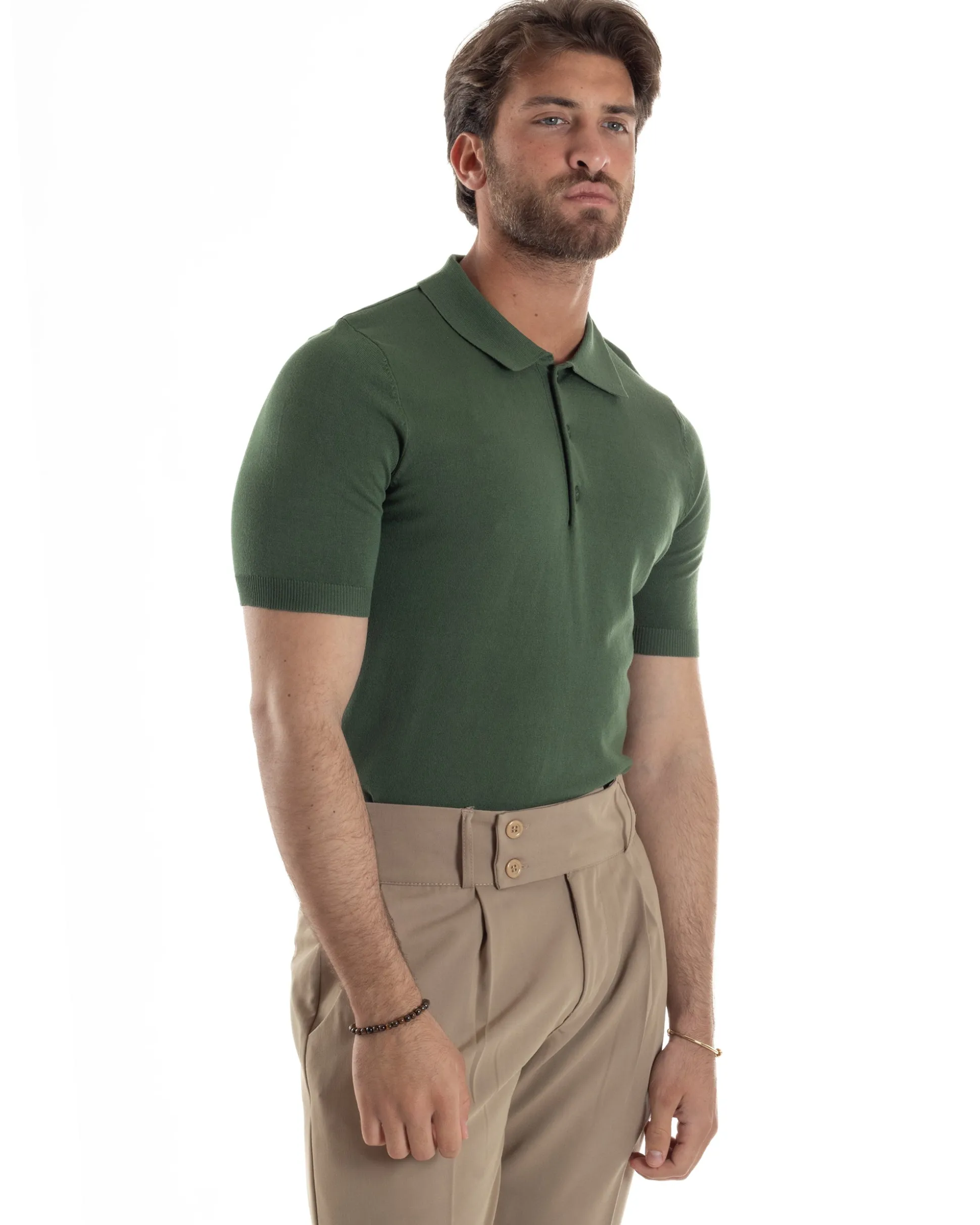 Polo Uomo Filo Maglia Con Colletto T-Shirt Sottogiacca Leggera Verde TS3135A