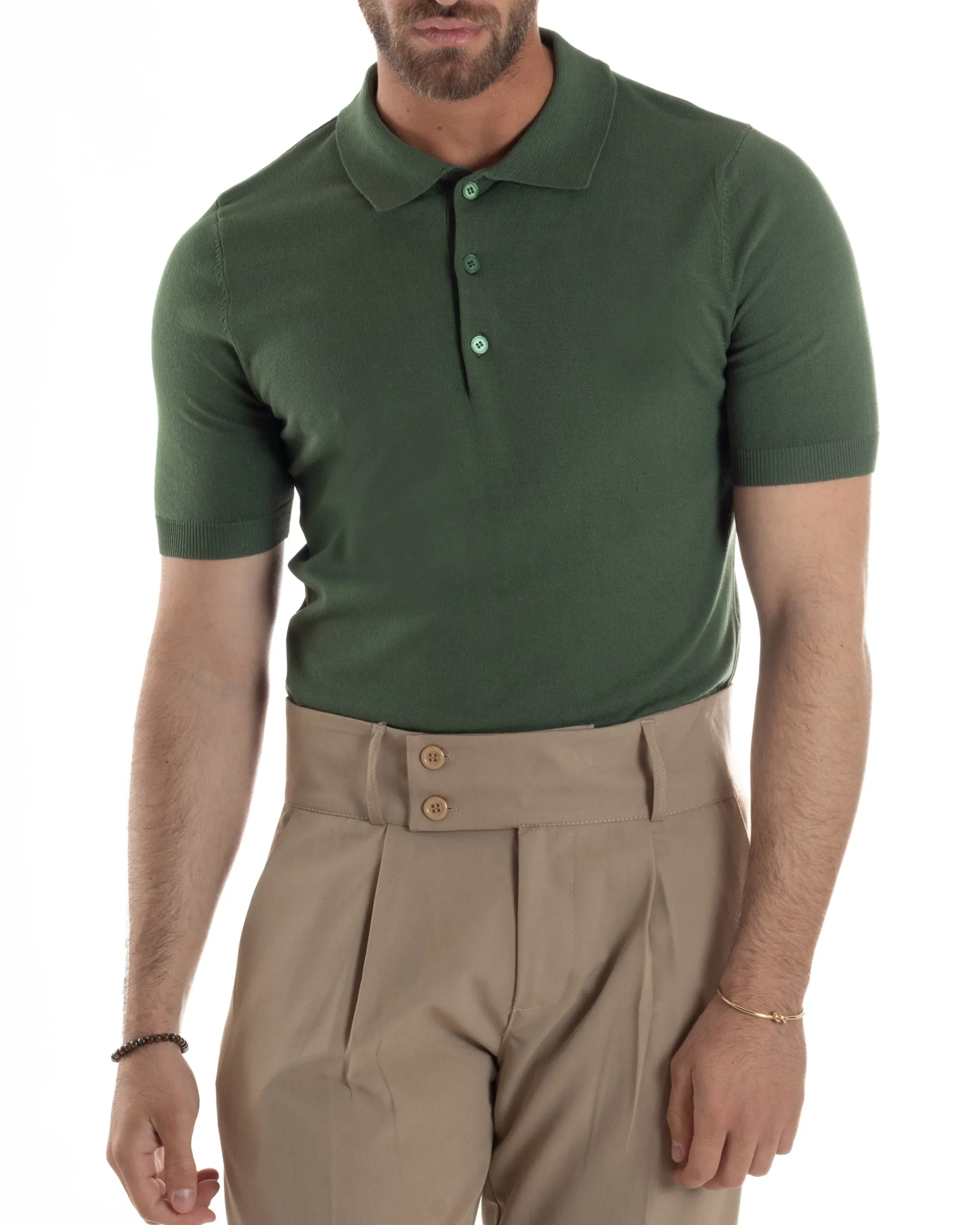 Polo Uomo Filo Maglia Con Colletto T-Shirt Sottogiacca Leggera Verde TS3135A