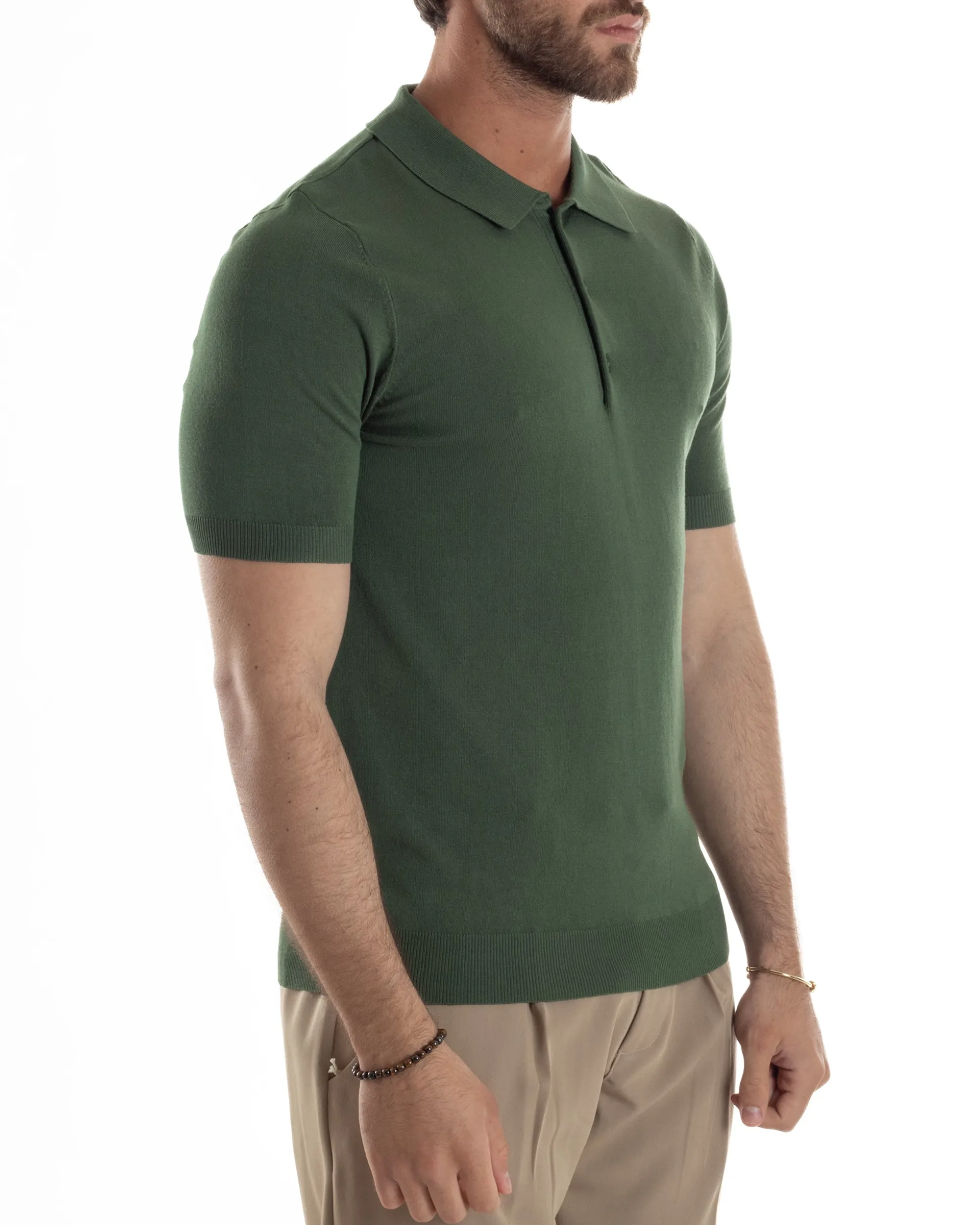 Polo Uomo Filo Maglia Con Colletto T-Shirt Sottogiacca Leggera Verde TS3135A