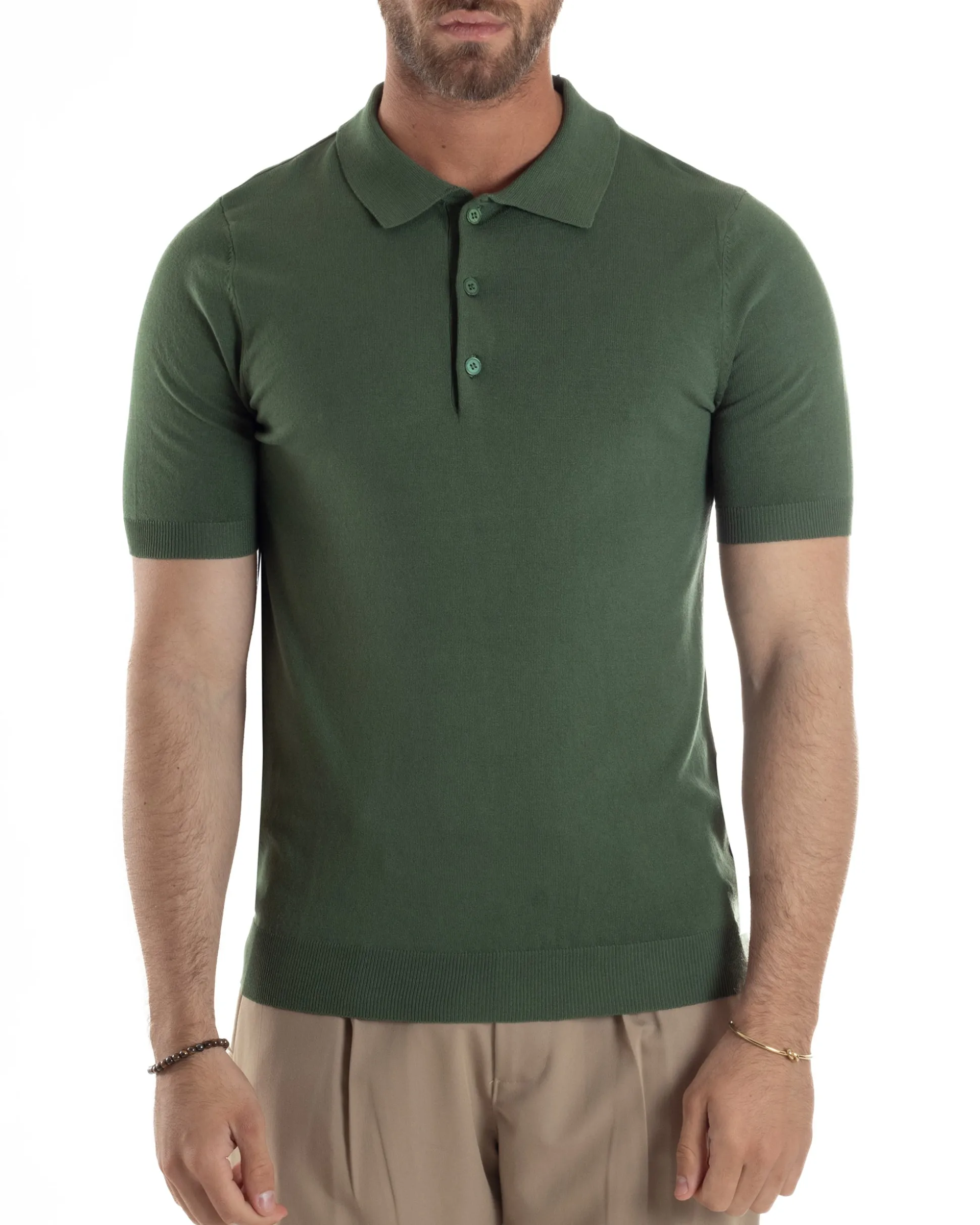 Polo Uomo Filo Maglia Con Colletto T-Shirt Sottogiacca Leggera Verde TS3135A