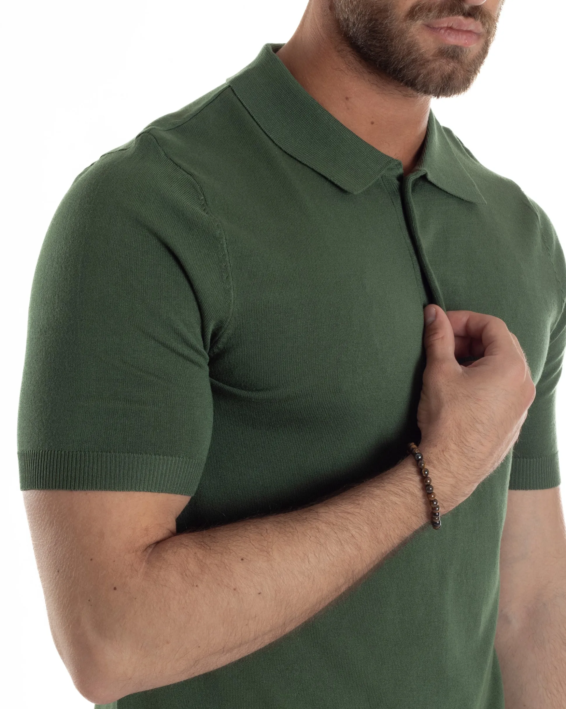 Polo Uomo Filo Maglia Con Colletto T-Shirt Sottogiacca Leggera Verde TS3135A