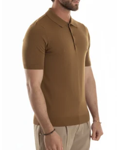 Polo uomo filo maglia con colletto t-shirt sottogiacca leggera tabacco GIOSAL-TS3207A