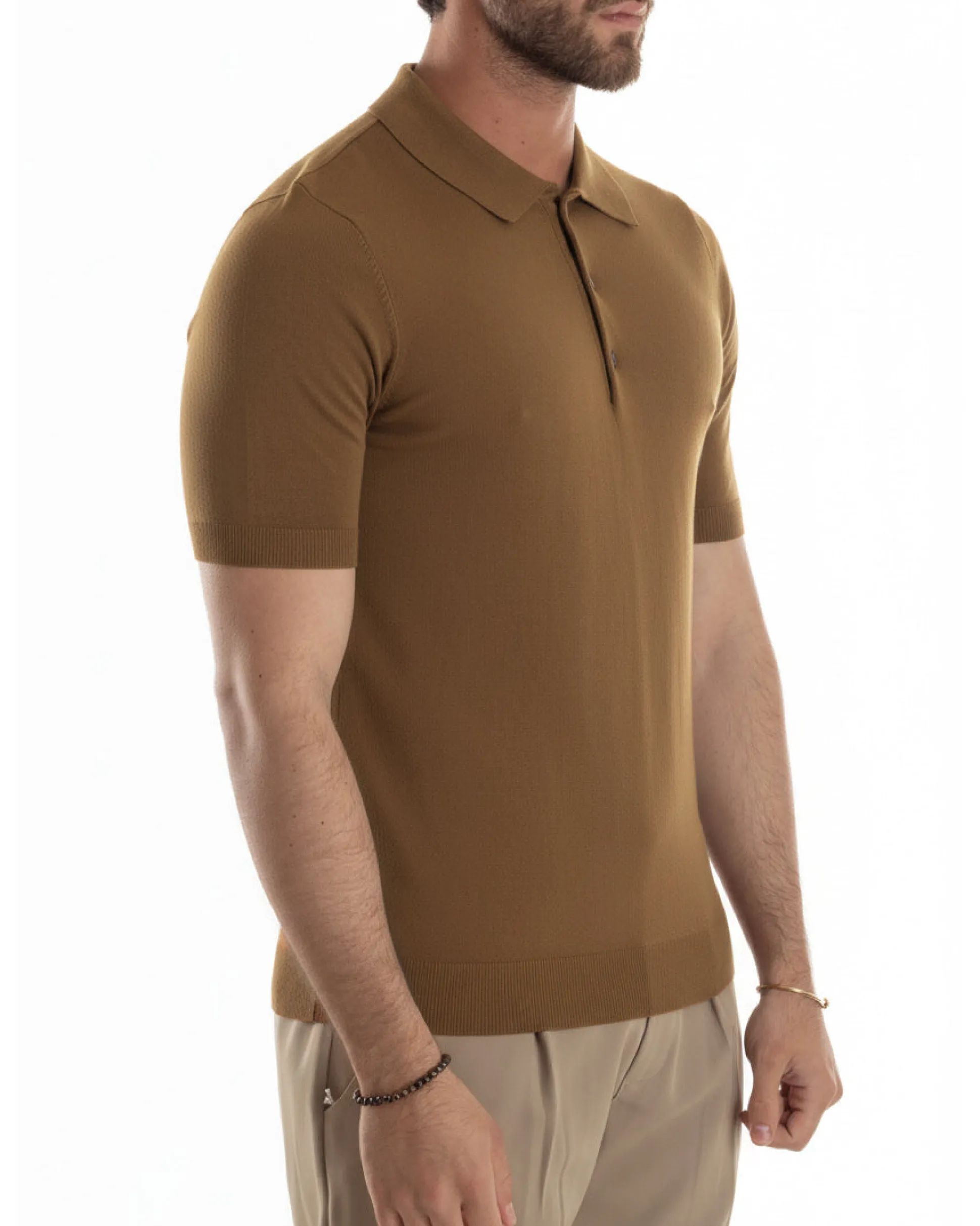 Polo uomo filo maglia con colletto t-shirt sottogiacca leggera tabacco GIOSAL-TS3207A