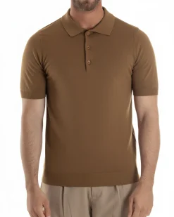 Polo uomo filo maglia con colletto t-shirt sottogiacca leggera tabacco GIOSAL-TS3207A