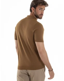 Polo uomo filo maglia con colletto t-shirt sottogiacca leggera tabacco GIOSAL-TS3207A