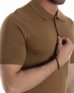 Polo uomo filo maglia con colletto t-shirt sottogiacca leggera tabacco GIOSAL-TS3207A