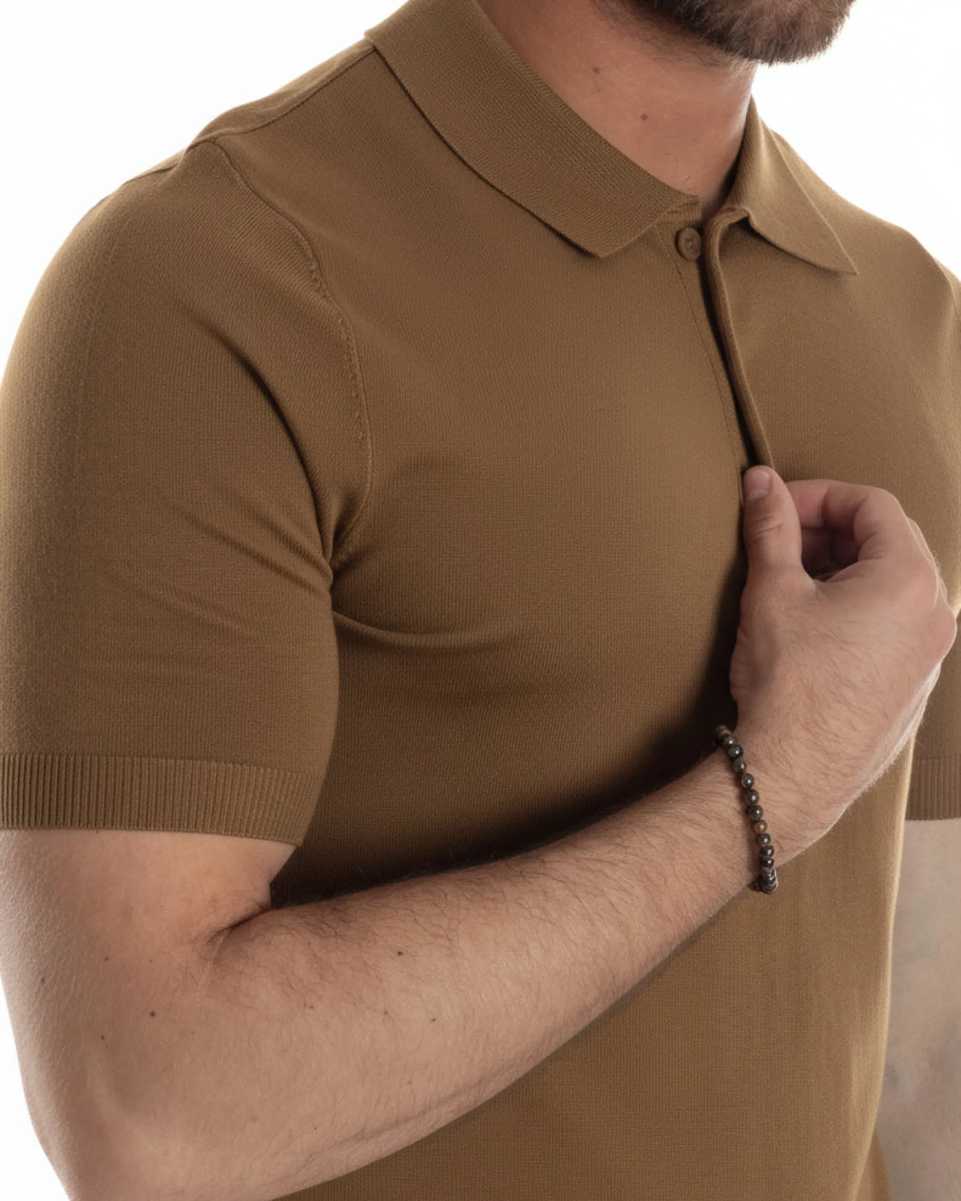 Polo uomo filo maglia con colletto t-shirt sottogiacca leggera tabacco GIOSAL-TS3207A