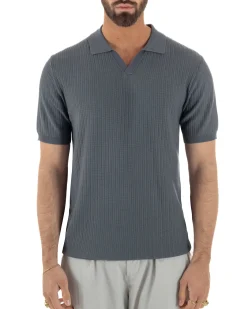 Polo uomo filo maglia costine colletto t-shirt sottogiacca scollo v piombo GIOSAL-TS3219A