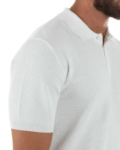 Polo uomo filo maglia nido d'ape colletto t-shirt sottogiacca bianco GIOSAL-TS3318A