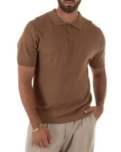 Polo uomo filo maglia nido d'ape colletto t-shirt sottogiacca camel GIOSAL-TS3317A