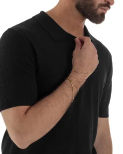 Polo uomo filo maglia traforata colletto t-shirt sottogiacca scollo v nero GIOSAL-TS3216A