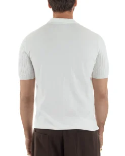 Polo uomo filo maglia trecce colletto con zip t-shirt sottogiacca leggera bianco GIOSAL-TS3226A