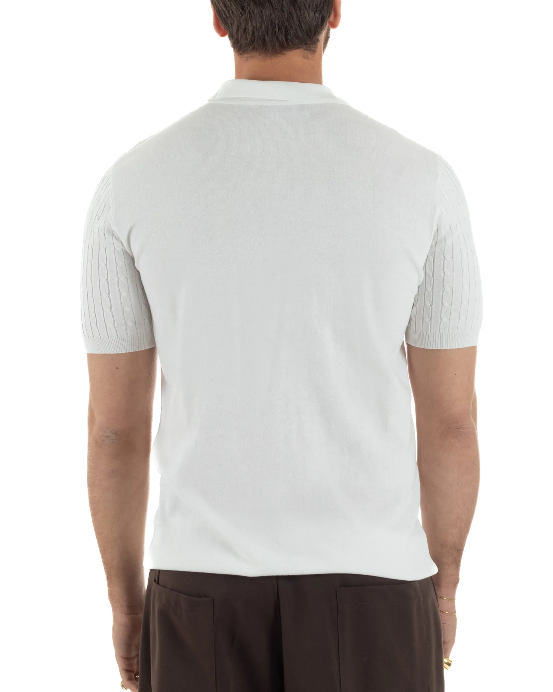Polo uomo filo maglia trecce colletto con zip t-shirt sottogiacca leggera bianco GIOSAL-TS3226A