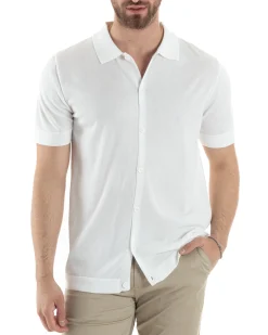 Polo Uomo In Filo Cardigan Bottoni T-Shirt Con Colletto Sottogiacca Bianco TS3021A